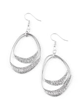 Load image into Gallery viewer, Scratched in shimmery textures, two asymmetrical silver hoops swing from the bottom of a silver link, creating a bold artisan inspired lure. Earring attaches to a standard fishhook fitting.  Sold as one pair of earrings.