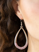 Load image into Gallery viewer, As if dipped in glitter, the bottom of a glistening teardrop rhinestone is encrusted in rows of glassy pink rhinestones for a refined flair. Earring attaches to a standard fishhook fitting.  Sold as one pair of earrings.  