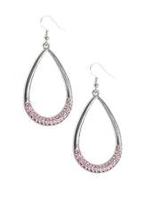 Load image into Gallery viewer, As if dipped in glitter, the bottom of a glistening teardrop rhinestone is encrusted in rows of glassy pink rhinestones for a refined flair. Earring attaches to a standard fishhook fitting.  Sold as one pair of earrings.