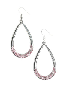 As if dipped in glitter, the bottom of a glistening teardrop rhinestone is encrusted in rows of glassy pink rhinestones for a refined flair. Earring attaches to a standard fishhook fitting.  Sold as one pair of earrings.