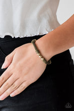 Load image into Gallery viewer, Pearly brass beads, ornate brass accents, and sections of brass mesh chain are threaded along a stretchy band around the wrist for a refined flair.  Sold as one individual bracelet.  Always nickel and lead free.
