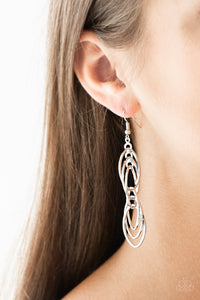 A tangle of silver teardrop silhouettes trickle from the ear, creating a casual lure. Earring attaches to a standard fishhook fitting.  Sold as one pair of earrings.  Always nickel and lead free.