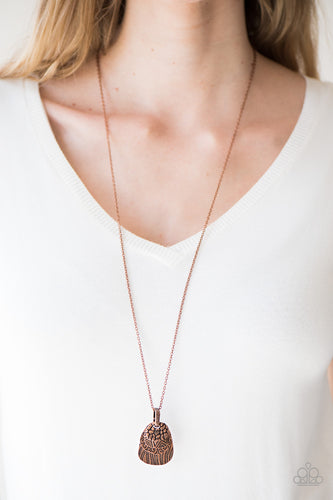 Etched and embossed in handcrafted textures, copper plates stack into a layered pendant for an artisanal look. Features an adjustable clasp closure.  Sold as one individual necklace. Includes one pair of matching earrings.