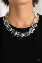 Load image into Gallery viewer, Infused with dainty silver beads, glassy emerald-cut beads join below the collar for a dramatic look. Features an adjustable clasp closure.  Sold as one individual necklace. Includes one pair of matching earrings.  Always nickel and lead free.