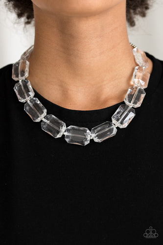 Infused with dainty silver beads, glassy emerald-cut beads join below the collar for a dramatic look. Features an adjustable clasp closure.  Sold as one individual necklace. Includes one pair of matching earrings.  Always nickel and lead free.