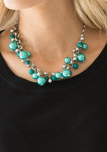 Load image into Gallery viewer, Varying in size, bubbly green pearls, classic silver beads, and shiny green beads swing from the bottom of a glistening silver chain, creating a refined fringe below the collar. Features an adjustable clasp closure.  Sold as one individual necklace. Includes one pair of matching earrings.   