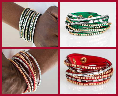Paparazzi This Time With Attitude Green and Red Double Wrap Bracelets