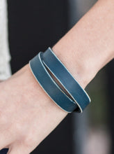 Load image into Gallery viewer, Brushed in a distressed finish, blue leather wraps around the wrist in an urban fashion. The elongated leather band allows for a trendy double wrap design. Features an adjustable snap closure.  Sold as one individual bracelet.