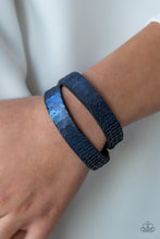 Load image into Gallery viewer, Row after row of shimmery sequins are stitched across the front of a lengthened black suede band. The elongated band allows for a trendy double wrap design. Bracelet features reversible sequins that change from silver to blue. Features an adjustable snap closure.  Sold as one individual bracelet.  Always nickel and lead free.