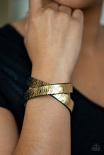 Load image into Gallery viewer, Row after row of shimmery sequins are stitched across the front of a lengthened black suede band. The elongated band allows for a trendy double wrap design. Bracelet features reversible sequins that change from gold to black. Features an adjustable snap closure.  Sold as one individual bracelet.  Always nickel and lead free.