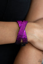 Load image into Gallery viewer, Row after row of shimmery sequins are stitched across the front of a lengthened black suede band. The elongated band allows for a trendy double wrap design. Bracelet features reversible sequins that change from purple to blue. Features an adjustable snap closure.  Sold as one individual bracelet.  Always nickel and lead free.
