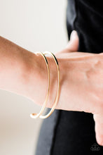 Load image into Gallery viewer, Brushed in a glistening finish, shiny gold bars arc across the wrist, joining into a sleek cuff.  Sold as one individual bracelet.  Always nickel and lead free.