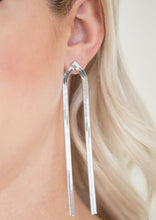 Load image into Gallery viewer, Flat silver snake chains drip from the ear, elegantly elongating the neck. Earring attaches to a standard post fitting.  Sold as one pair of post earrings.   