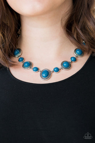 Featuring smooth and studded silver frames, refreshing blue beads link below the collar in a seasonal fashion. Features an adjustable clasp closure.  Sold as one individual necklace. Includes one pair of matching earrings.  Always nickel and lead free.