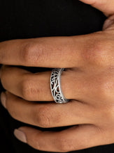 Load image into Gallery viewer, Brushed in an antiqued shimmer, vine-like filigree dances across the finger for a seasonal fashion. Features a dainty stretchy band for a flexible fit.  Sold as one individual ring.