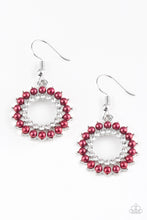Load image into Gallery viewer, Dainty red pearls spin around a radiant white rhinestone center.
