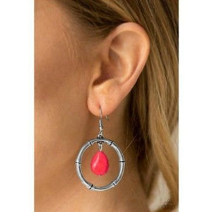 Chiseled into a tranquil teardrop, an earthy red stone swings from the top of a textured silver hoop, creating a handcrafted, artisan inspired lure. Earring attaches to a standard fishhook fitting.  Sold as one pair of earrings.  Always nickel and lead free.